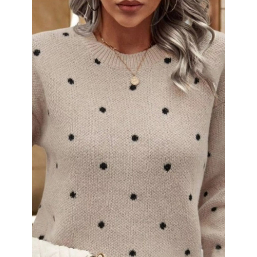 Polka Dot Round Neck Sweater Apparel and Accessories