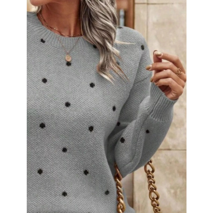 Polka Dot Round Neck Sweater Apparel and Accessories