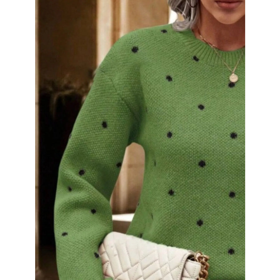 Polka Dot Round Neck Sweater Apparel and Accessories