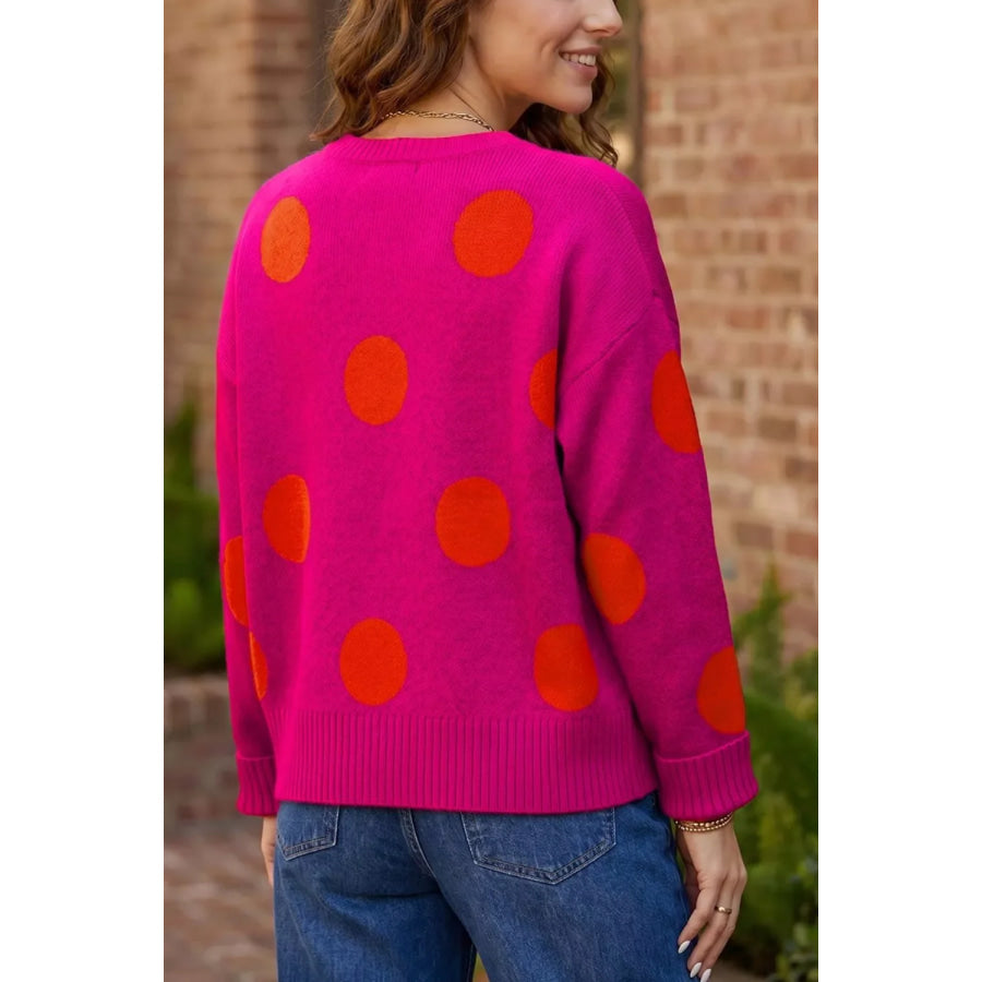 Polka Dot Round Neck Sweater Apparel and Accessories