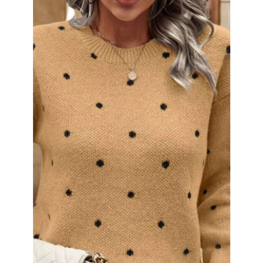 Polka Dot Round Neck Sweater Apparel and Accessories