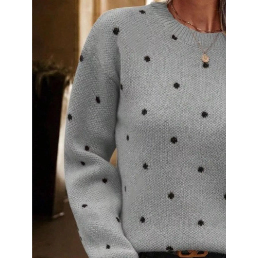 Polka Dot Round Neck Sweater Apparel and Accessories