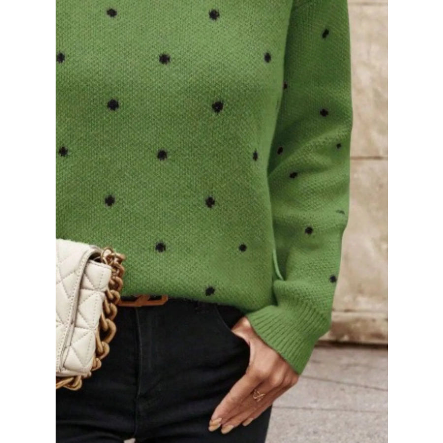 Polka Dot Round Neck Sweater Apparel and Accessories