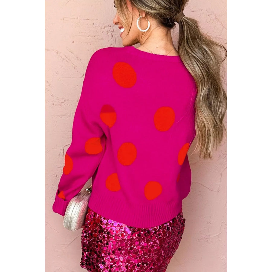 Polka Dot Round Neck Sweater Apparel and Accessories