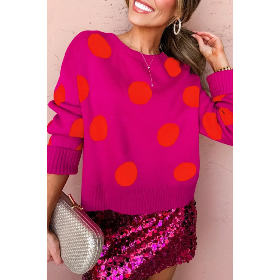 Polka Dot Round Neck Sweater Apparel and Accessories