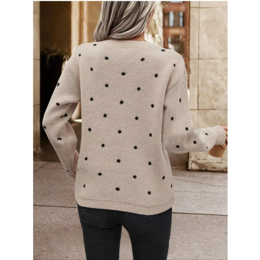 Polka Dot Round Neck Sweater Apparel and Accessories