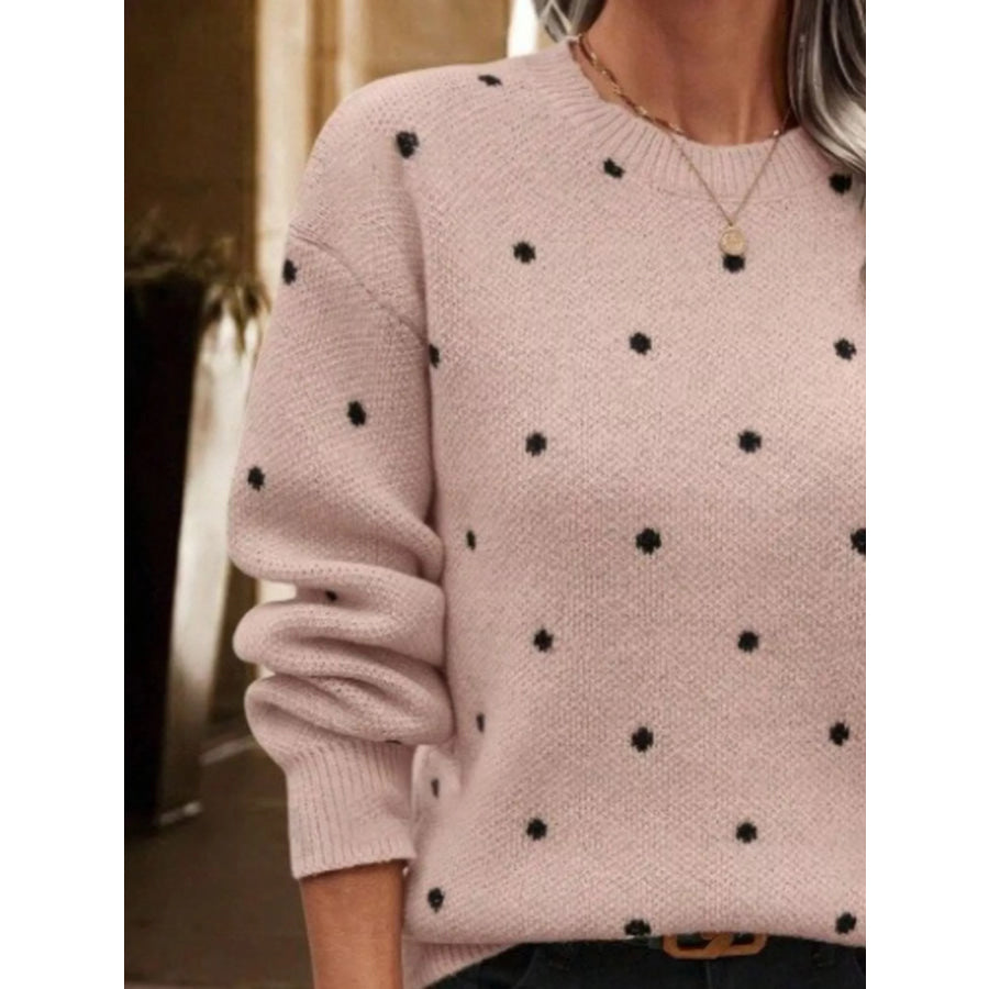 Polka Dot Round Neck Sweater Apparel and Accessories