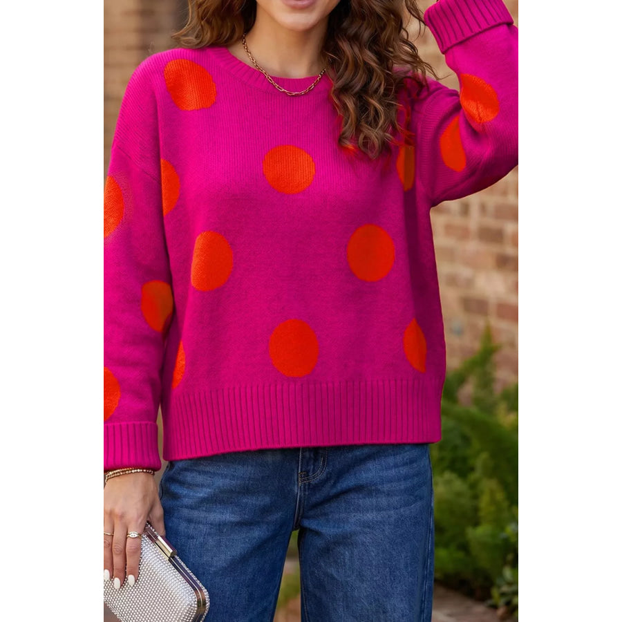 Polka Dot Round Neck Sweater Apparel and Accessories