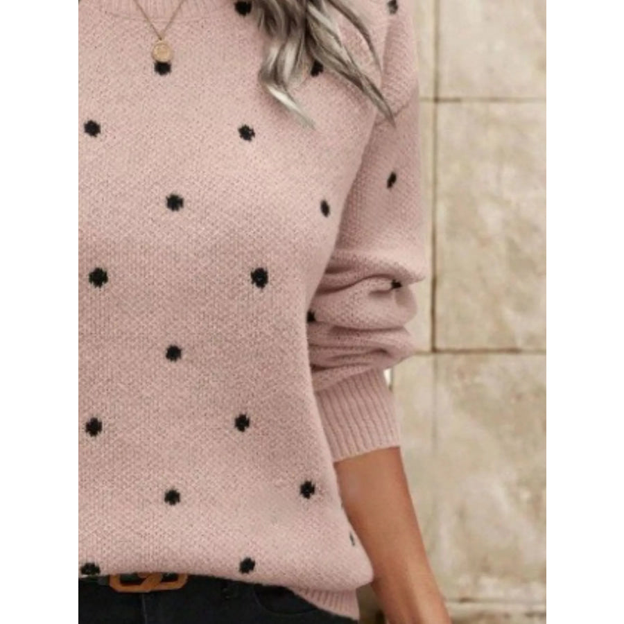 Polka Dot Round Neck Sweater Apparel and Accessories