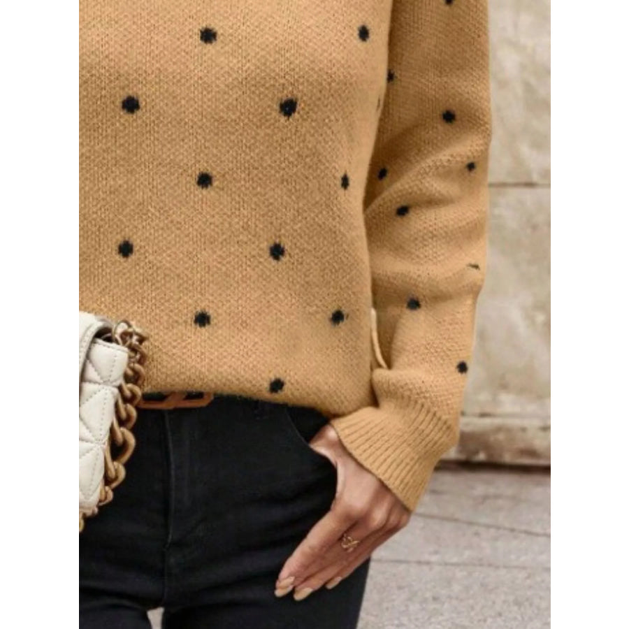 Polka Dot Round Neck Sweater Apparel and Accessories