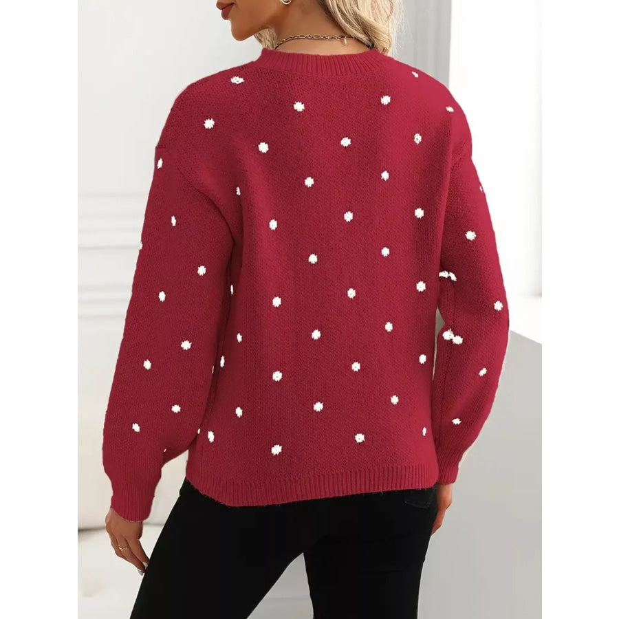 Polka Dot Round Neck Sweater Apparel and Accessories