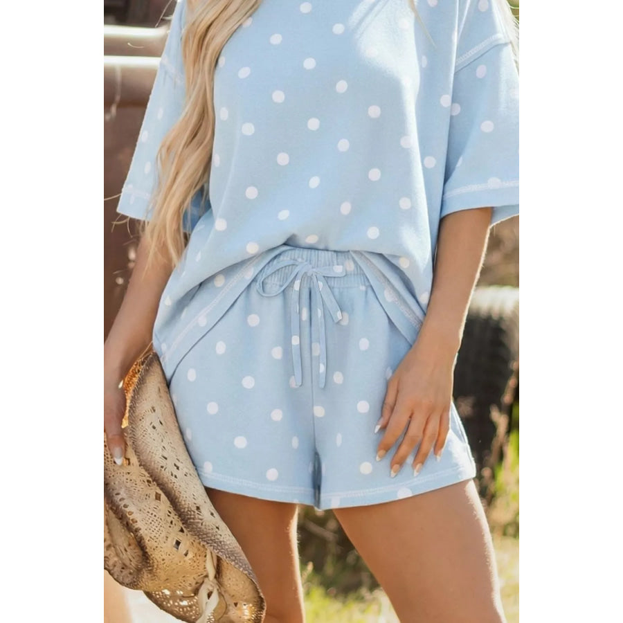 Polka Dot Round Neck Top and Shorts Set Apparel and Accessories