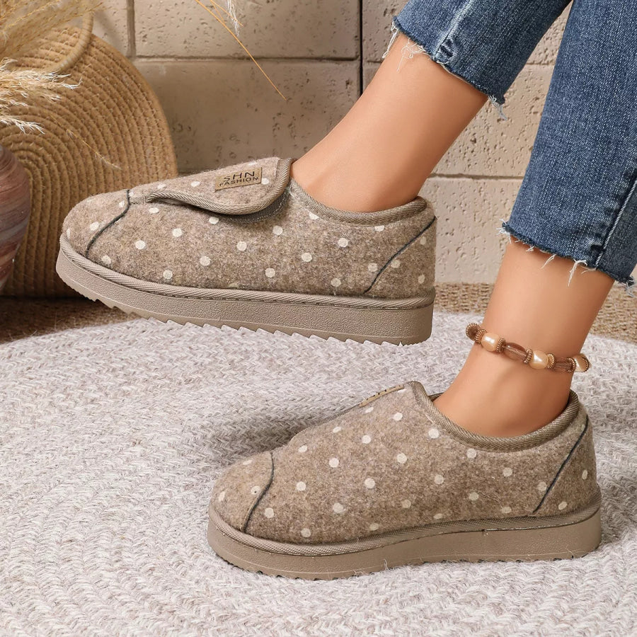 Polka Dot Round Toe Slip-Ons Beige / 36 Apparel and Accessories