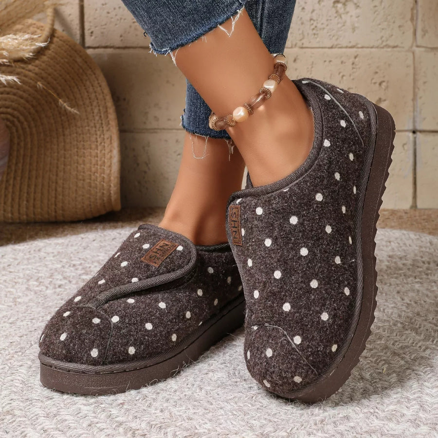 Polka Dot Round Toe Slip-Ons Coffee Brown / 36 Apparel and Accessories