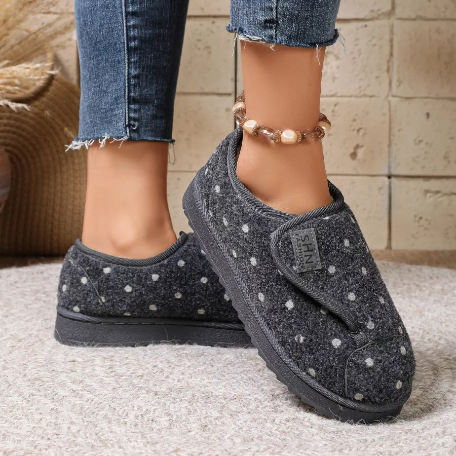 Polka Dot Round Toe Slip-Ons Gray / 36 Apparel and Accessories