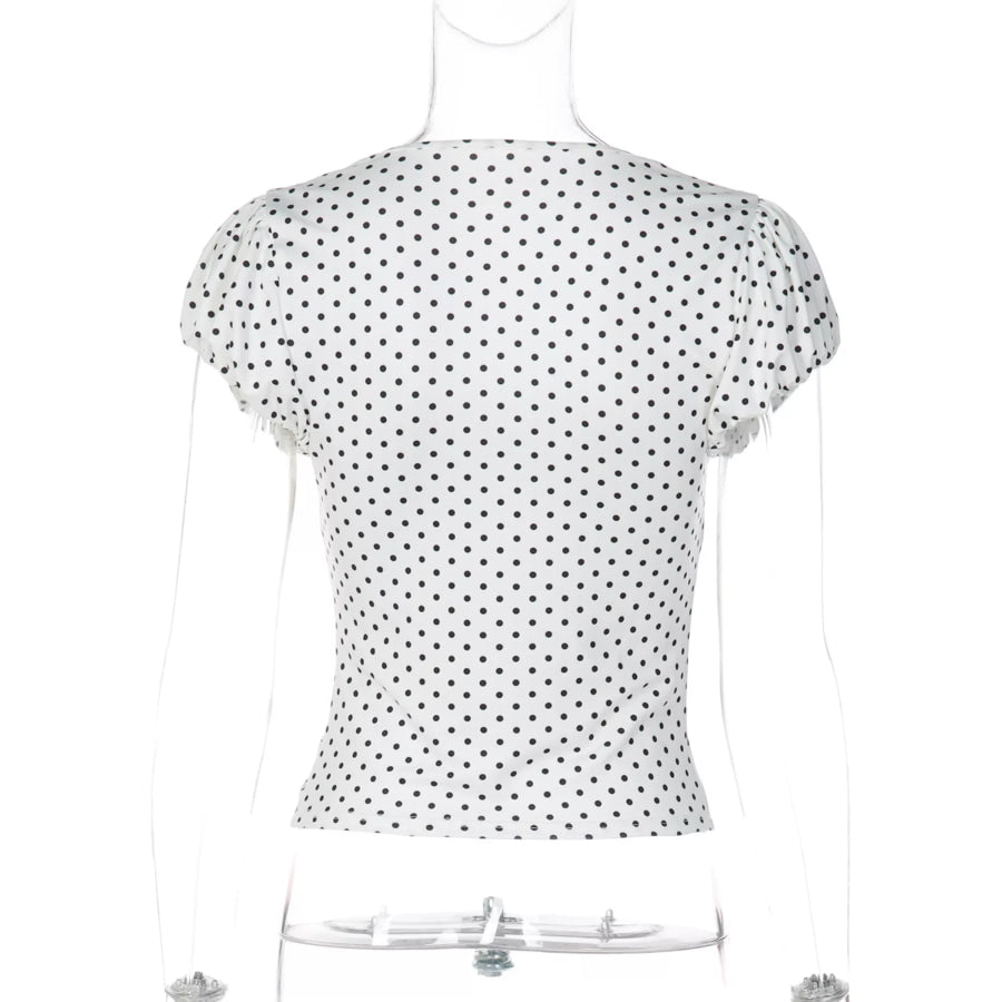 Polka Dot Ruched V-Neck Top Apparel and Accessories