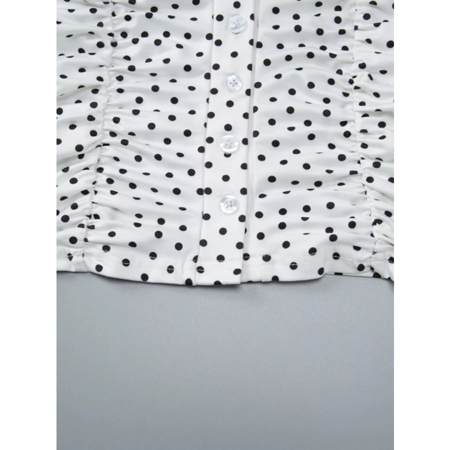 Polka Dot Ruched V-Neck Top Apparel and Accessories