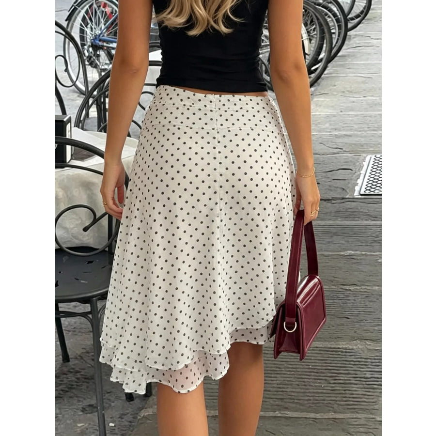 Polka Dot Ruched Waist Midi Skirt Apparel and Accessories