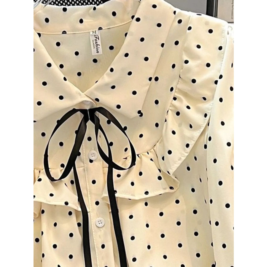 Polka Dot Ruffle Button Up Shirt Apparel and Accessories