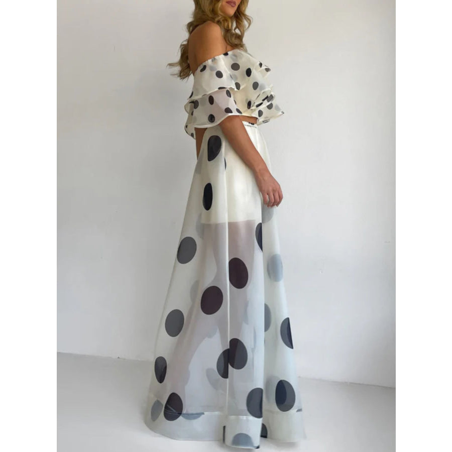 Polka Dot Ruffle Crop Top and Maxi Skirt Set Apparel and Accessories