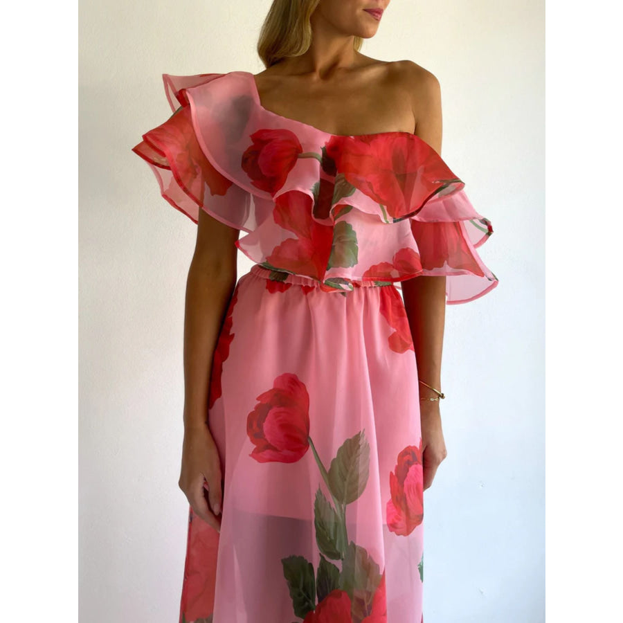 Polka Dot Ruffle Crop Top and Maxi Skirt Set Apparel and Accessories