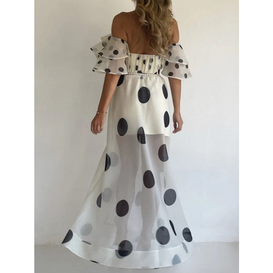 Polka Dot Ruffle Crop Top and Maxi Skirt Set Apparel and Accessories