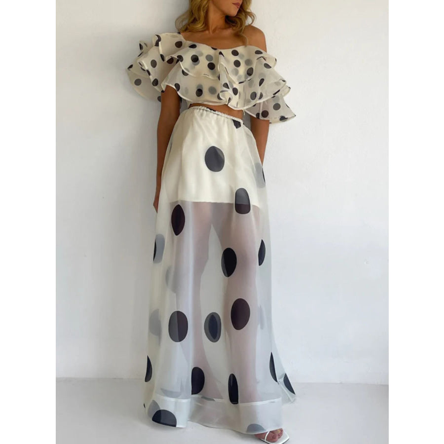 Polka Dot Ruffle Crop Top and Maxi Skirt Set Apparel and Accessories