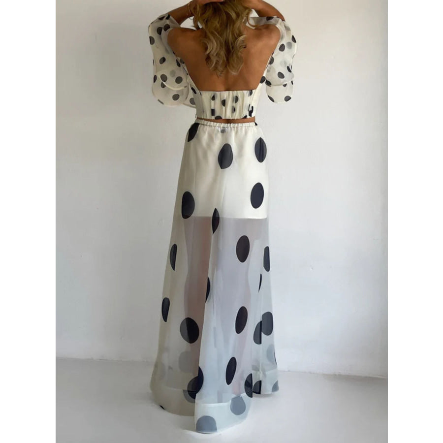 Polka Dot Ruffle Crop Top and Maxi Skirt Set Apparel and Accessories