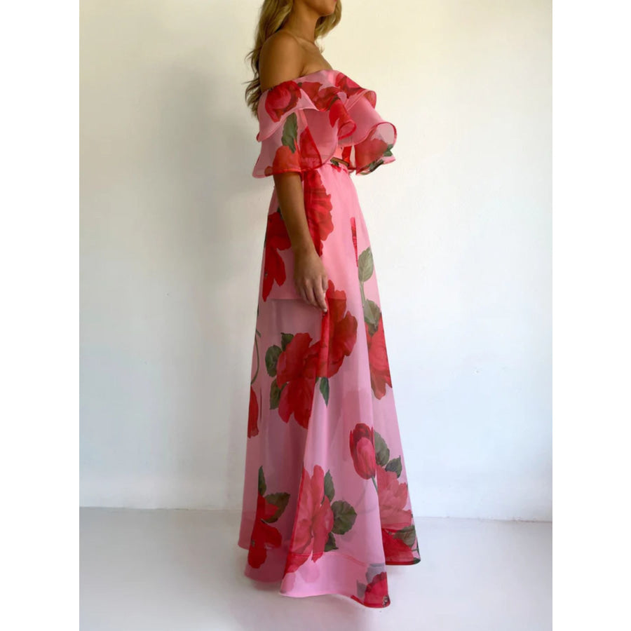 Polka Dot Ruffle Crop Top and Maxi Skirt Set Apparel and Accessories