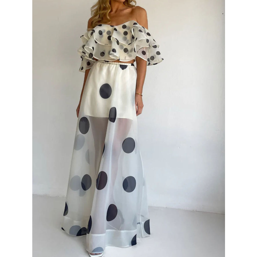Polka Dot Ruffle Crop Top and Maxi Skirt Set Apparel and Accessories