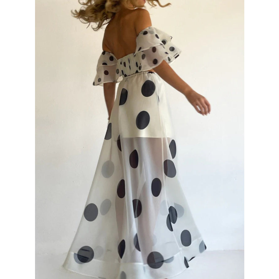 Polka Dot Ruffle Crop Top and Maxi Skirt Set White / S Apparel and Accessories