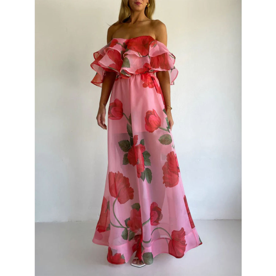 Polka Dot Ruffle Crop Top and Maxi Skirt Set Red / S Apparel and Accessories