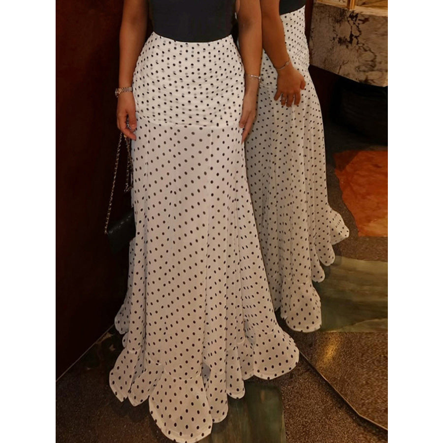 Polka Dot Ruffle Hem Maxi Skirt Apparel and Accessories