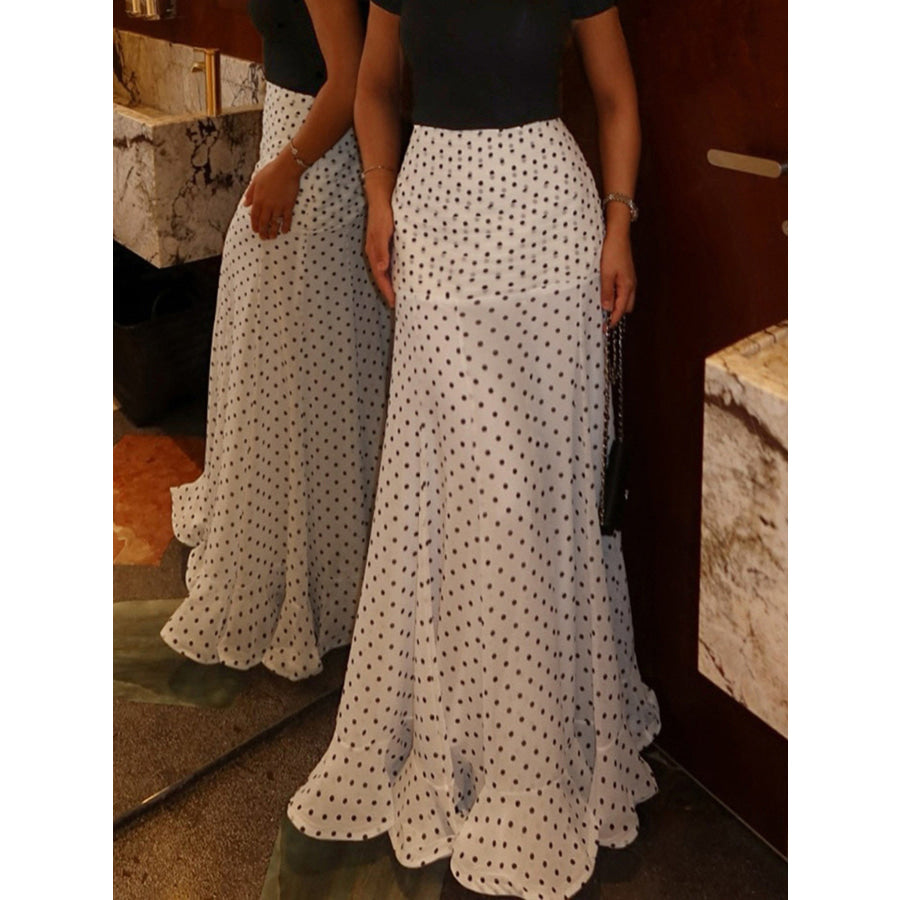 Polka Dot Ruffle Hem Maxi Skirt Apparel and Accessories