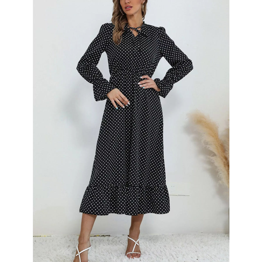 Polka Dot Ruffle Hem Midi Dress Apparel and Accessories