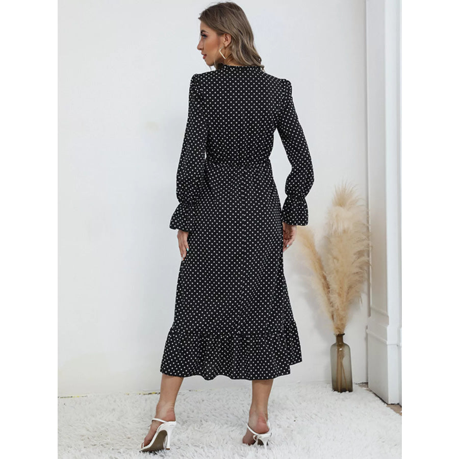 Polka Dot Ruffle Hem Midi Dress Apparel and Accessories