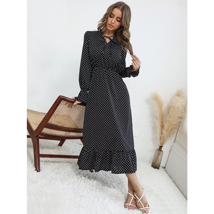 Polka Dot Ruffle Hem Midi Dress Apparel and Accessories