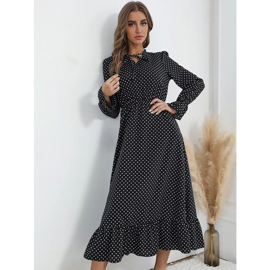 Polka Dot Ruffle Hem Midi Dress Apparel and Accessories