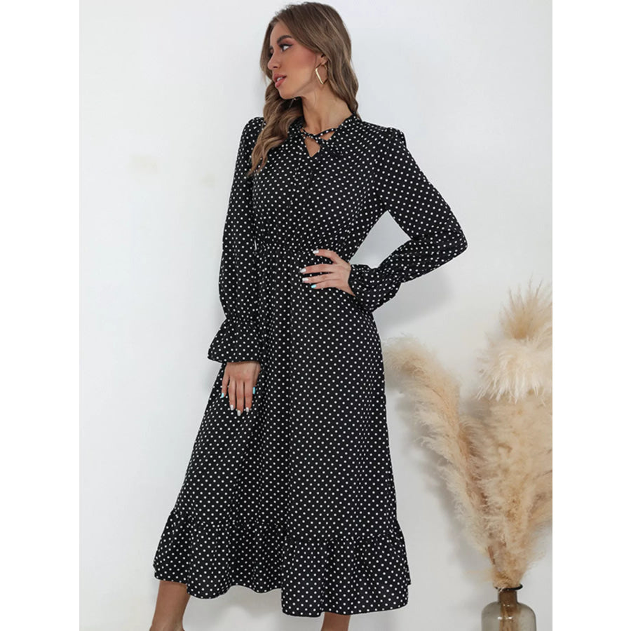 Polka Dot Ruffle Hem Midi Dress Apparel and Accessories