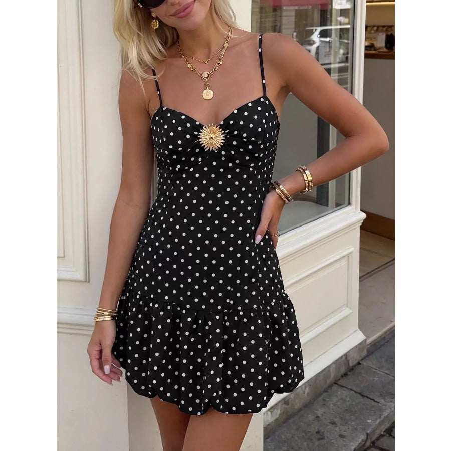 Polka Dot Ruffle Hem Spaghetti Strap Dress Apparel and Accessories