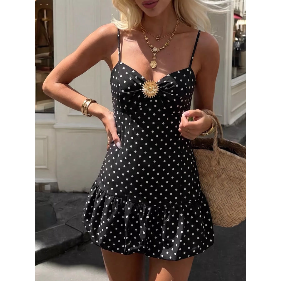 Polka Dot Ruffle Hem Spaghetti Strap Dress Apparel and Accessories