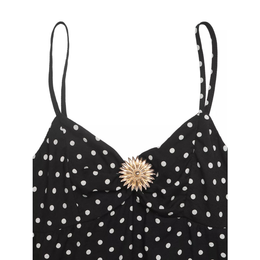Polka Dot Ruffle Hem Spaghetti Strap Dress Apparel and Accessories