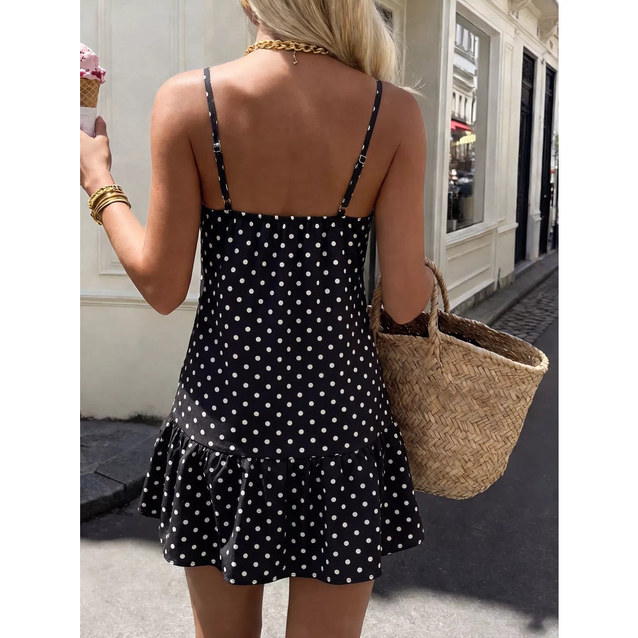 Polka Dot Ruffle Hem Spaghetti Strap Dress Apparel and Accessories