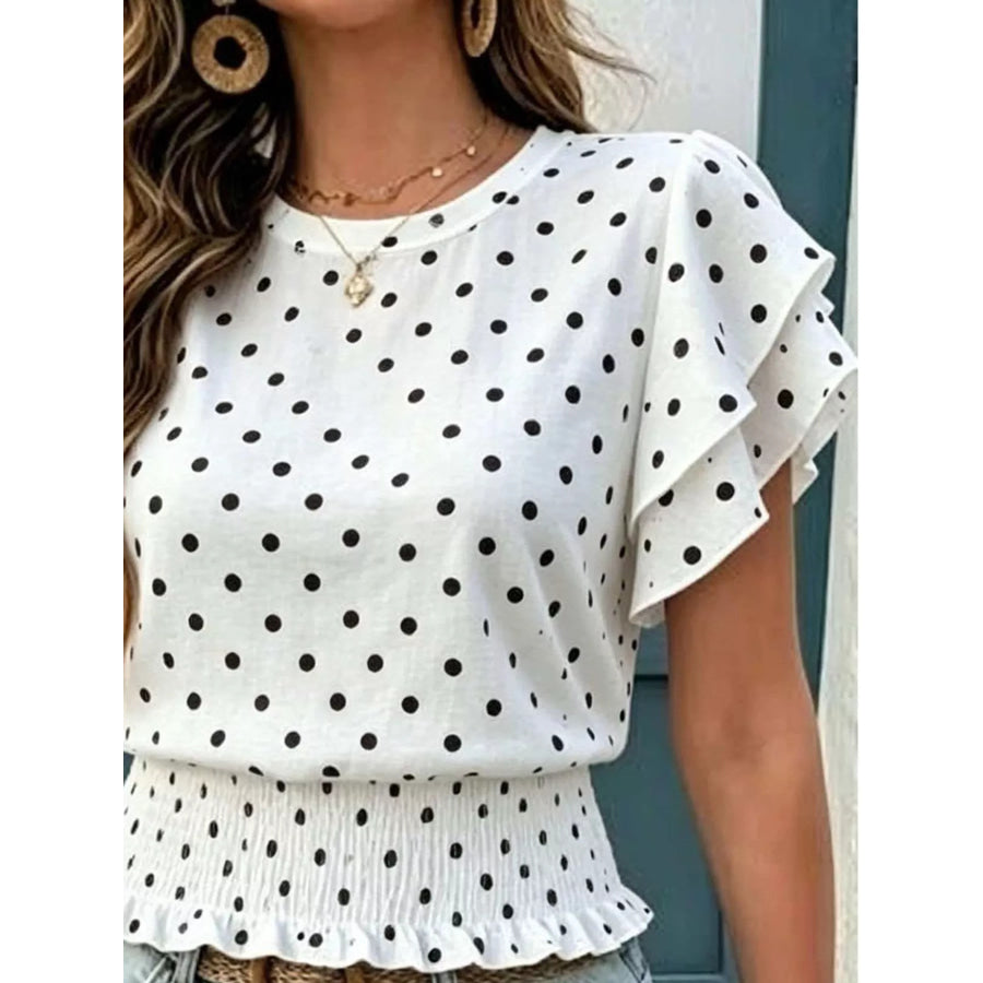 Polka Dot Ruffle Sleeve Blouse Apparel and Accessories