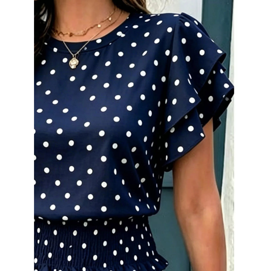 Polka Dot Ruffle Sleeve Blouse Apparel and Accessories