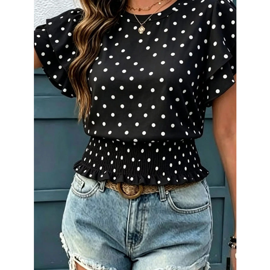 Polka Dot Ruffle Sleeve Blouse Apparel and Accessories
