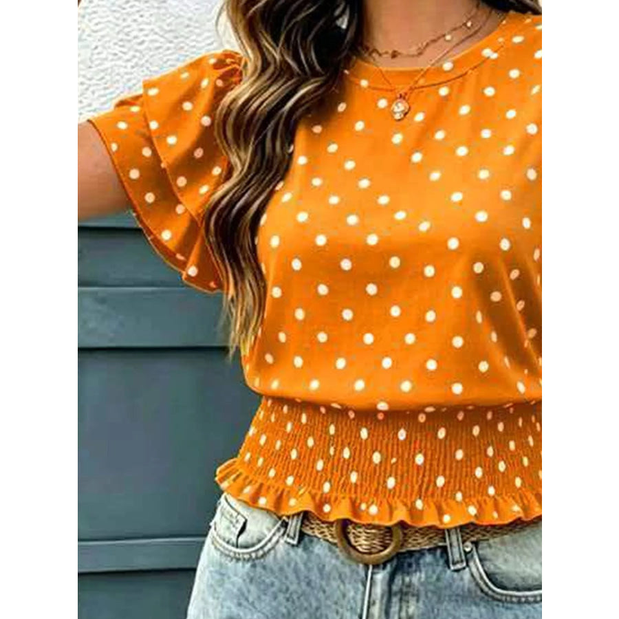 Polka Dot Ruffle Sleeve Blouse Apparel and Accessories