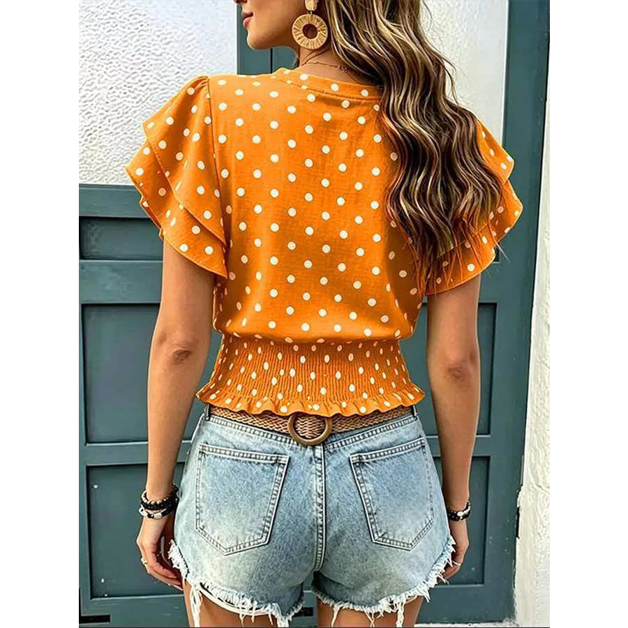 Polka Dot Ruffle Sleeve Blouse Apparel and Accessories