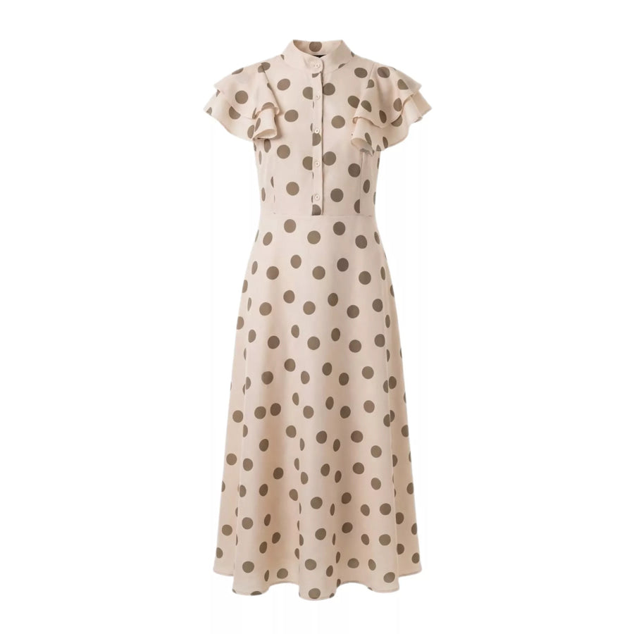Polka Dot Ruffle Sleeve Midi Dress Apparel and Accessories
