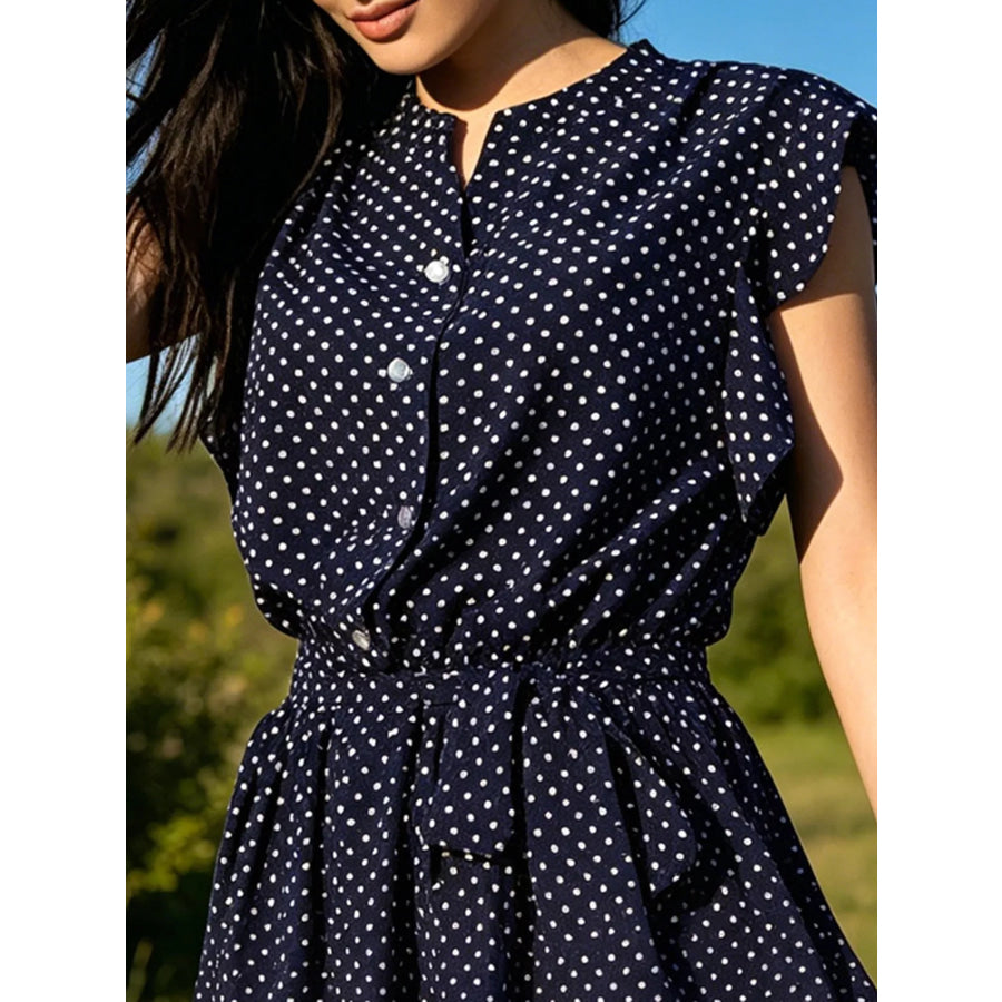 Polka Dot Ruffle Sleeve Tie Waist Dress Apparel and Accessories